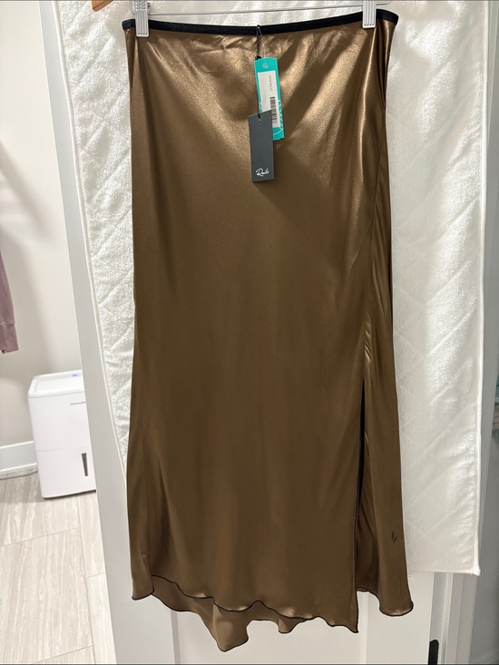 Rails Brown Satin Midi Slip Skirt with Side Slit